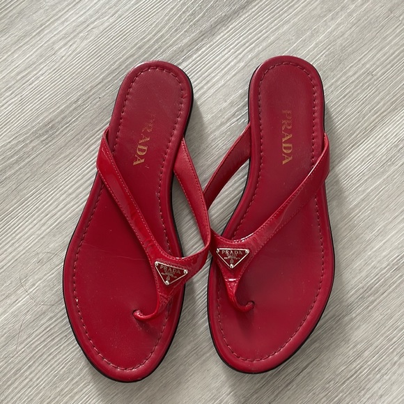 Prada red sandals 37 with logo - Picture 2 of 6